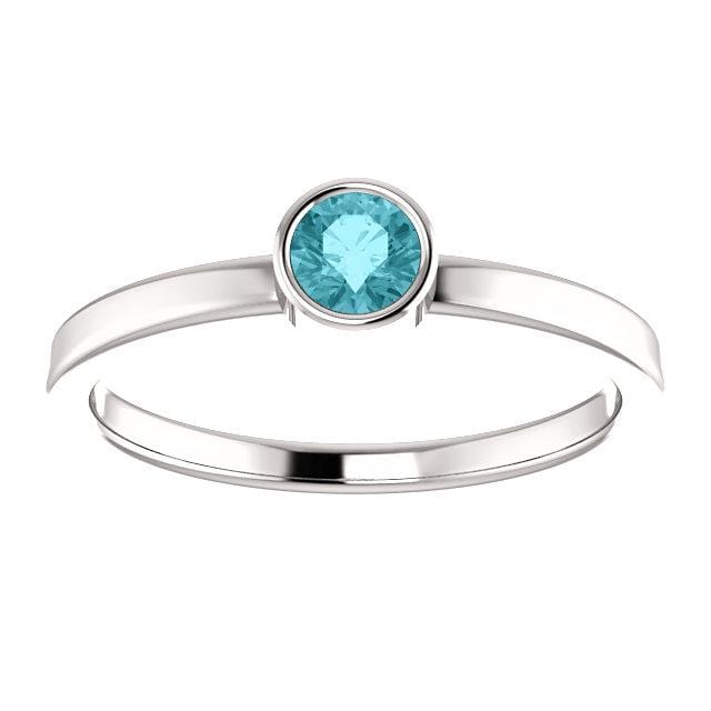 14K White Blue Zircon Ring - Giliarto