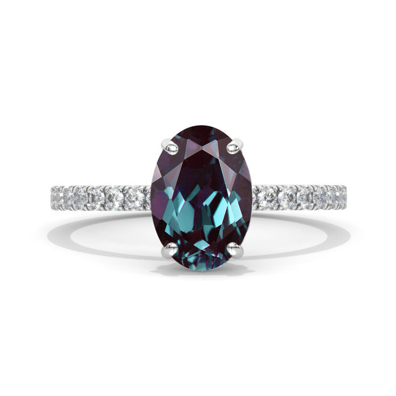 4 Carat Oval Alexandrite Double Hidden Halo Engagement Ring, Promise R ...