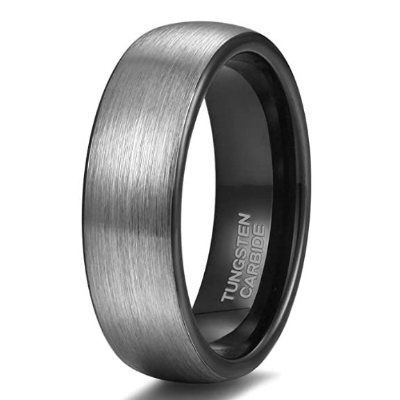 Pure Black Tungsten Ring Brushed Silver Finish Wedding Band - Giliarto