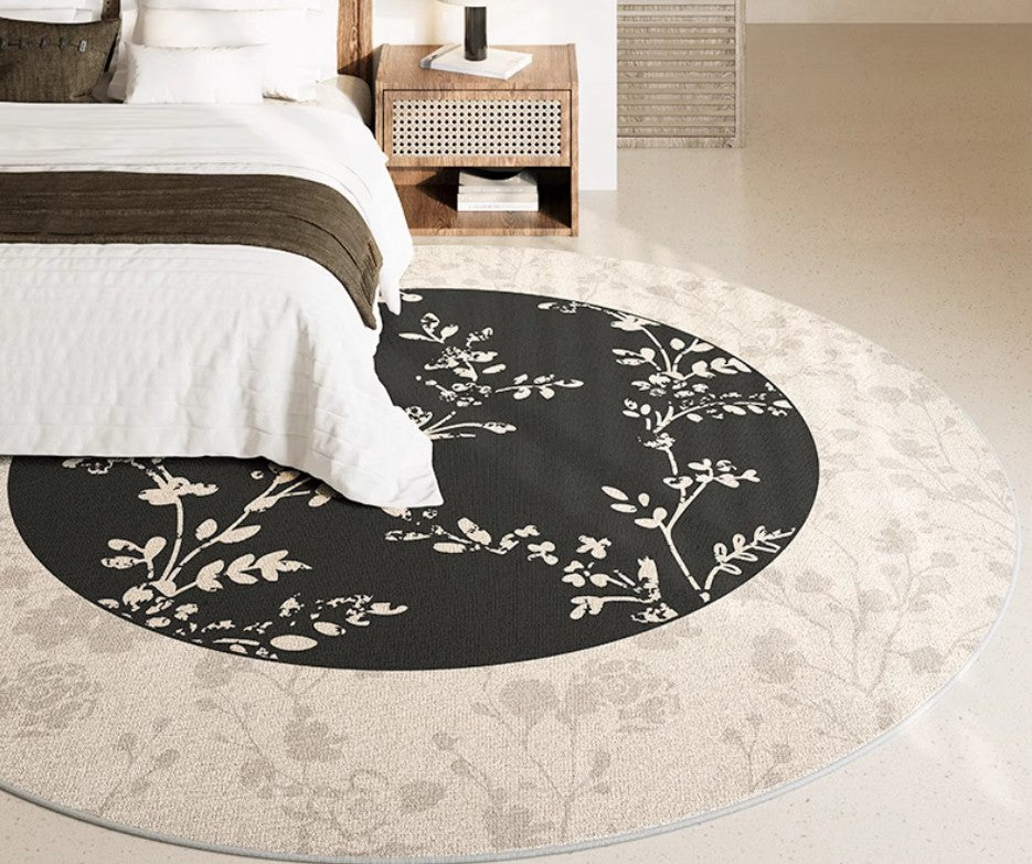Contemporary Round Rugs for Dining Room, Flower Pattern Round Carpets under Coffee Table, Circular Modern Rugs for Living Room, Modern Area Rugs for Bedroom