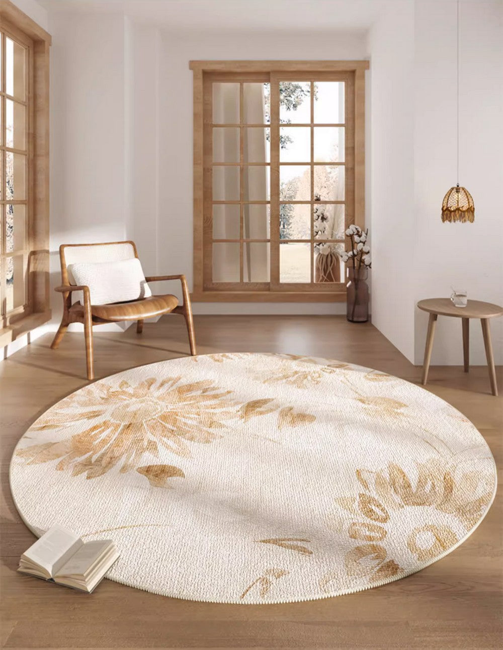 Contemporary Round Rugs for Dining Room. Flower Pattern Modern Area Rugs for Dining Room. Circular Modern Rugs for Living Room