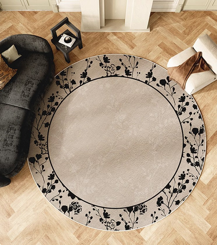 Flower Pattern Round Carpets under Coffee Table, Contemporary Round Rugs for Dining Room, Circular Modern Rugs for Living Room, Modern Area Rugs for Bedroom