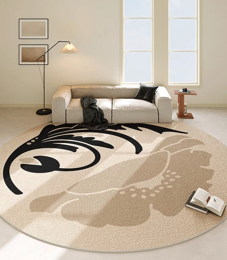 Dining Room Round Rugs, Modern Area Rugs under Coffee Table, Round Modern Rugs, Flower Pattern Abstract Contemporary Area Rugs, Modern Rugs in Bedroom