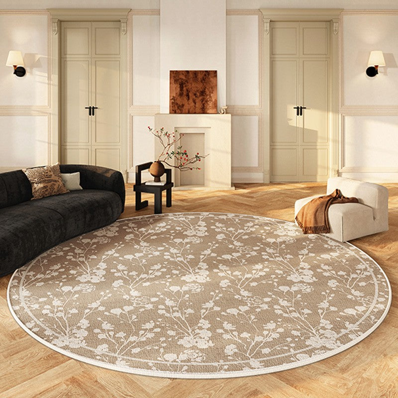 Uniqe Modern Area Rugs for Bedroom, Circular Modern Rugs for Living Room, Flower Pattern Round Carpets under Coffee Table, Contemporary Round Rugs for Dining Room