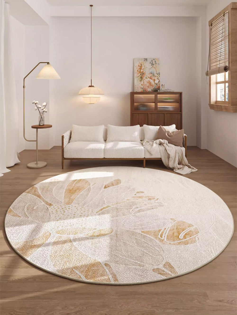 Lotus Flower Round Carpets under Coffee Table. Contemporary Round Rugs for Dining Room. Modern Area Rugs for Bedroom. Circular Modern Rugs for Living Room