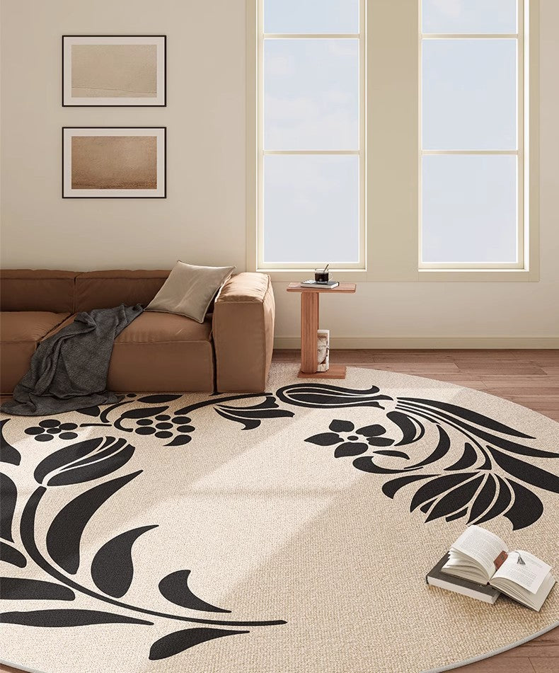 Large Modern Area Rugs under Coffee Table, Dining Room Modern Rugs, Flower Pattern Modern Rugs for Bedroom, Abstract Round Rugs under Sofa