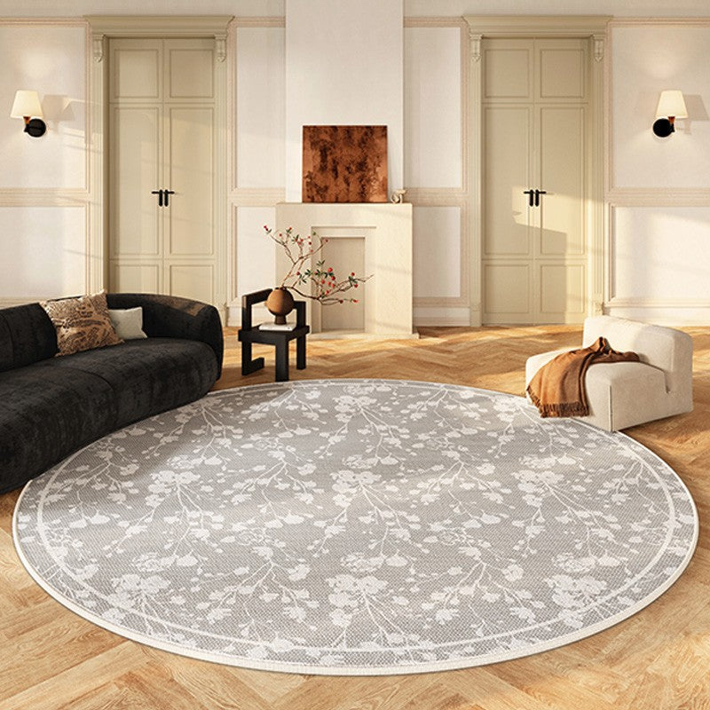Circular Modern Rugs for Living Room, Modern Area Rugs for Bedroom, Flower Pattern Round Carpets under Coffee Table, Contemporary Round Rugs for Dining Room