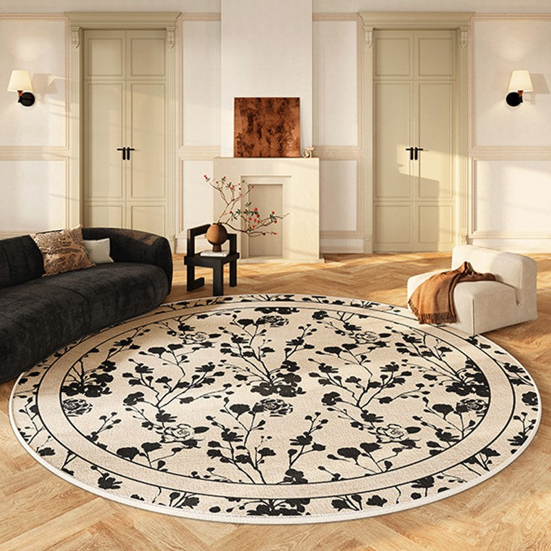 Modern Area Rugs for Bedroom, Flower Pattern Round Carpets under Coffee Table, Circular Modern Rugs for Living Room, Contemporary Round Rugs for Dining Room