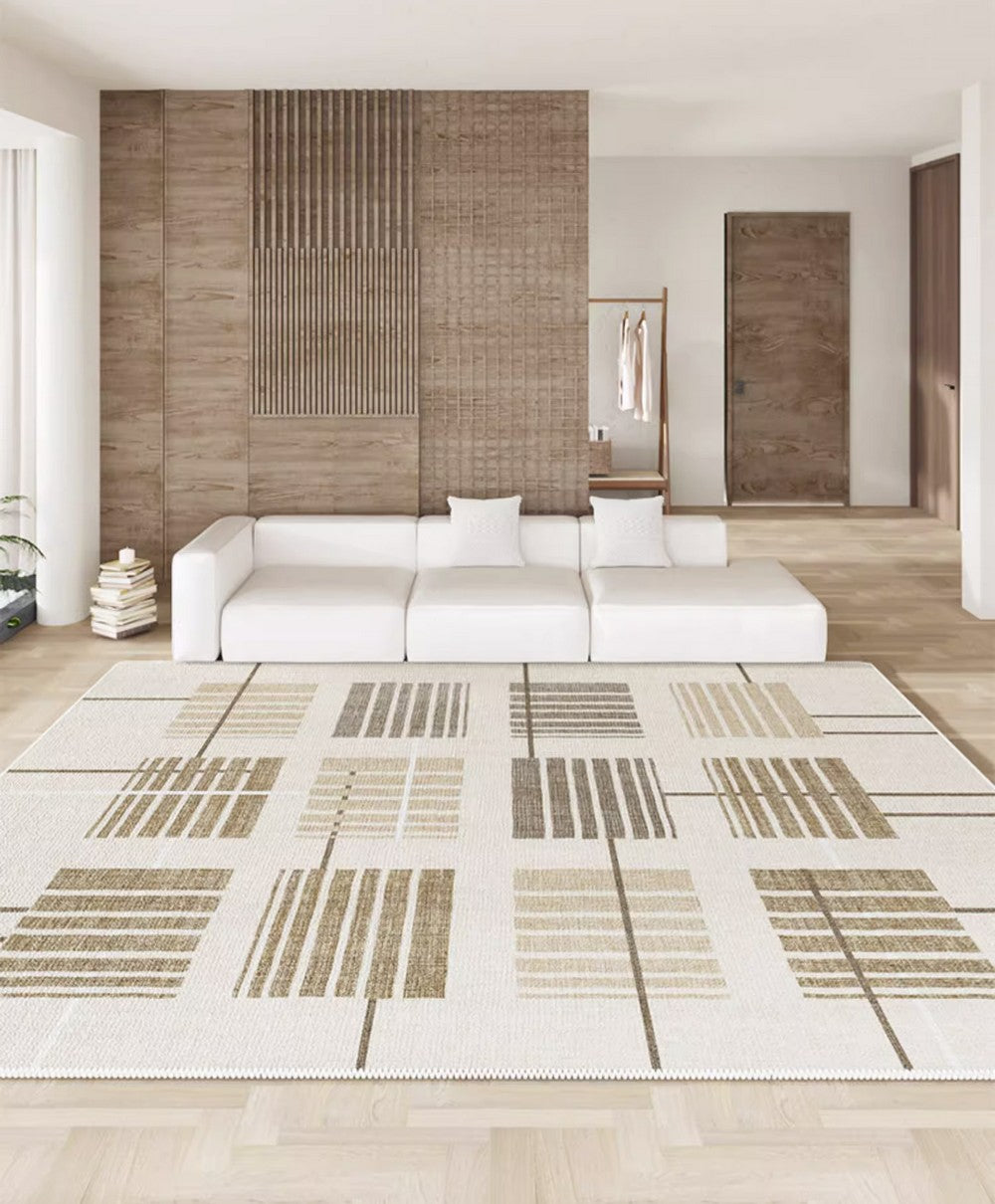 Simple Modern Beige Rugs for Bedroom, Modern Rugs for Dining Room, Contemporary Rugs for Office, Geometric Modern Rugs, Large Abstract Modern Rugs for Living Room