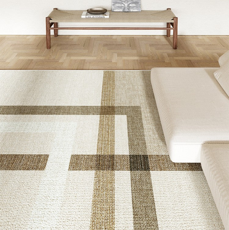 Geometric Beige Modern Rugs for Bedroom, Large Modern Rug Placement Ideas for Living Room, Contemporary Modern Rugs for Interior Design