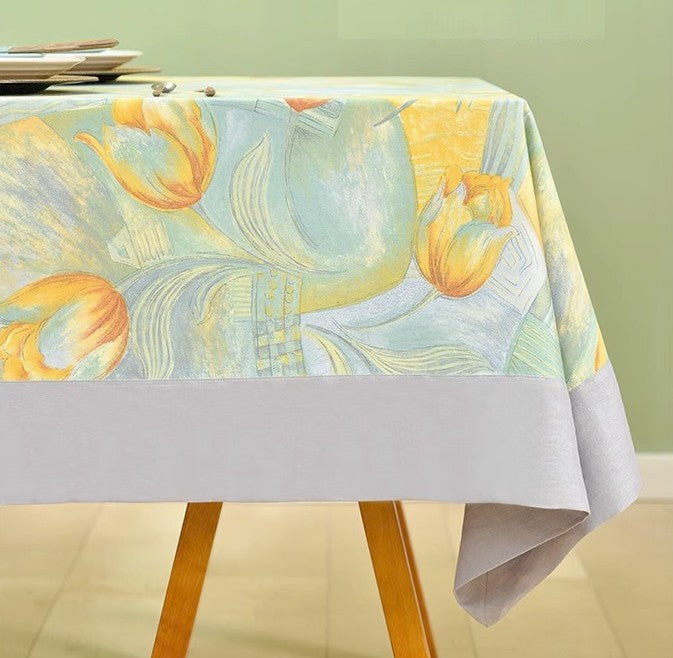 Country Farmhouse Tablecloth, Extra Large Rectangle Tablecloth for Dining Room Table, Tulip Flowers Rustic Table Covers for Kitchen, Square Tablecloth for Round Table