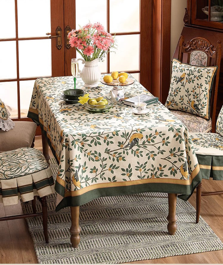 Rectangle Tablecloth for Dining Table, Oriole and Golden Orange Tree Table Cover, Extra Large Modern Tablecloth, Square Linen Tablecloth for Coffee Table