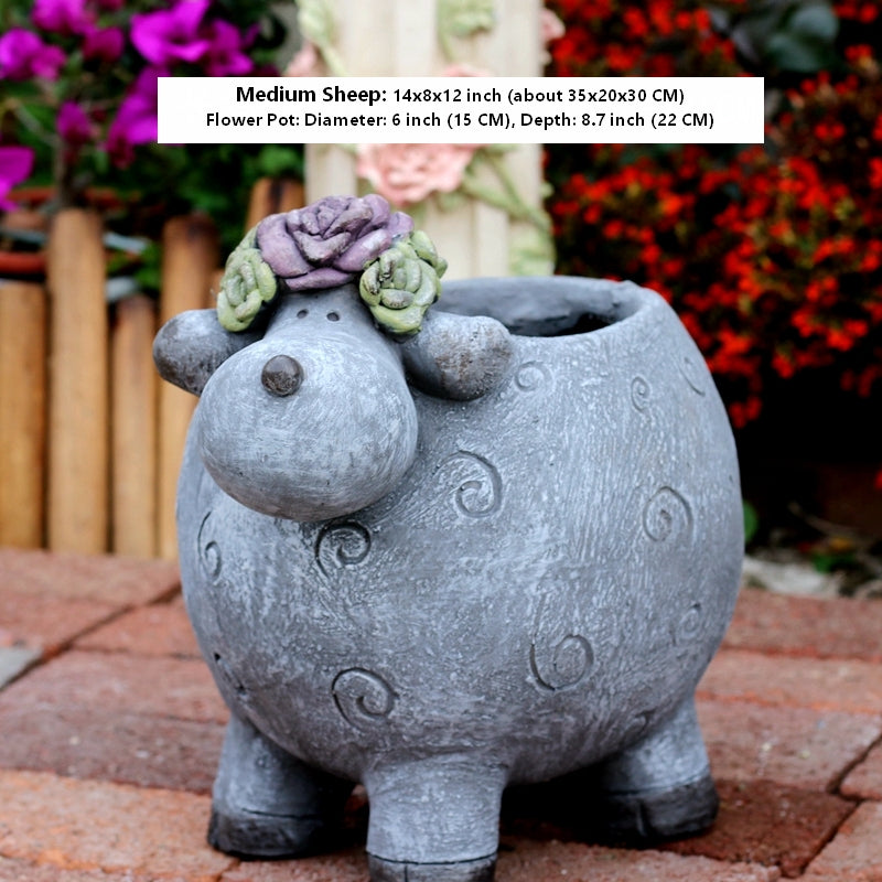 Lovely Sheep Statue, Sheep Flower Pot, Animal Statue for Garden Courtyard Decoration