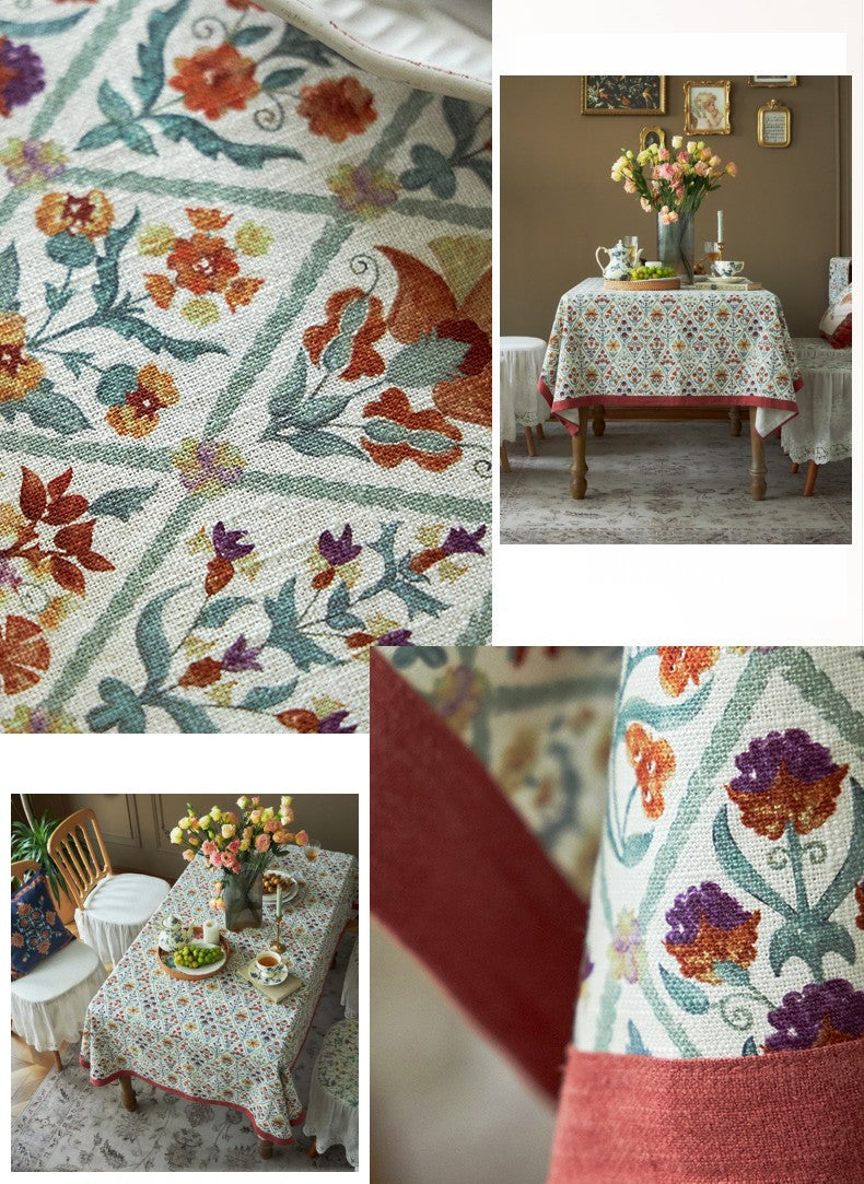 Large Rectangle Tablecloth for Home Decoration, Square Tablecloth for Round Table, Farmhouse Table Cloth Dining Room Table, Flower Pattern Tablecloth