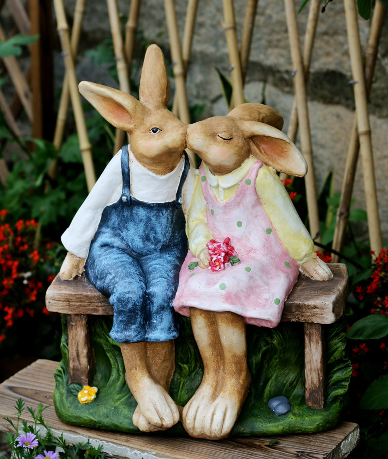 Bunny Lover Statue, Rabbit Lover Statue for Wedding Gift, Garden Courtyard Decoration