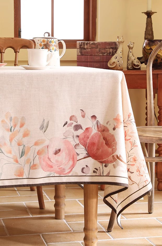 Extra Large Modern Tablecloth, Spring Flower Rustic Table Cover, Rectangle Tablecloth for Dining Table, Square Linen Tablecloth for Coffee Table