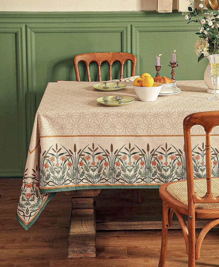 Modern Rectangle Tablecloth Ideas for Dining Room Table, Farmhouse Table Cloth for Oval Table, Rustic Flower Pattern Linen Tablecloth for Round Table