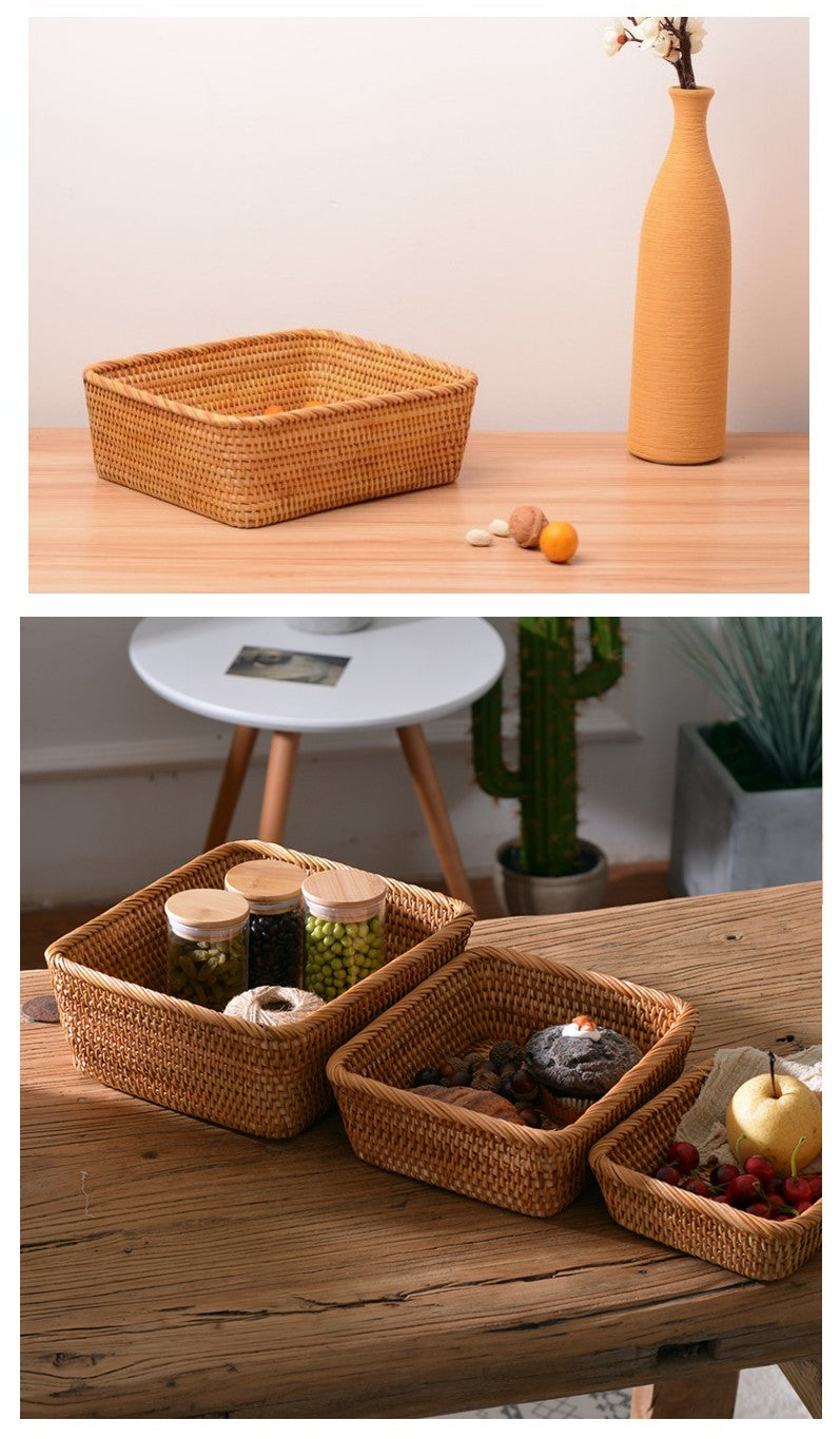 Handmade Rectangular Basket, Lovely Rattan Storage Basket, Storage Baskets for Kitchen and Bathroom