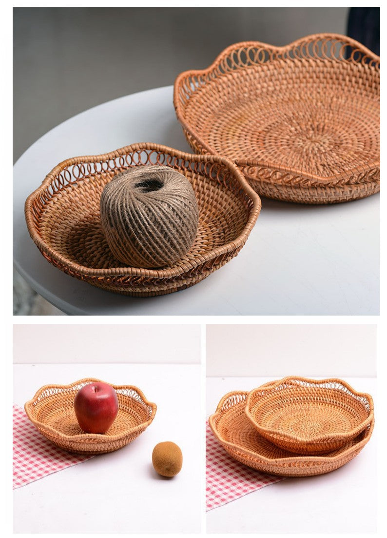 Cute Rattan Basket. Fruit Basket. Handmade Round Basket. Storage Baskets for Kitchen and Dining Room