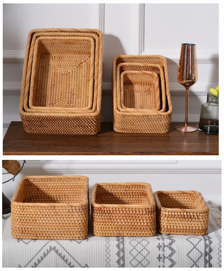 Hand Woven Rattan Storage Basket Rectangular Rattan Wicker Basket