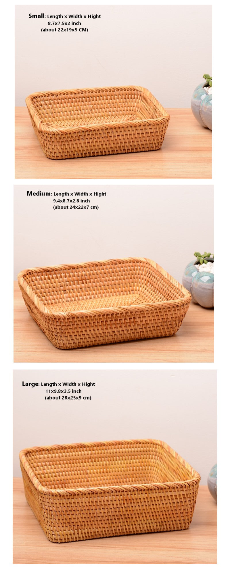 Handmade Rectangular Basket, Lovely Rattan Storage Basket, Storage Baskets for Kitchen and Bathroom