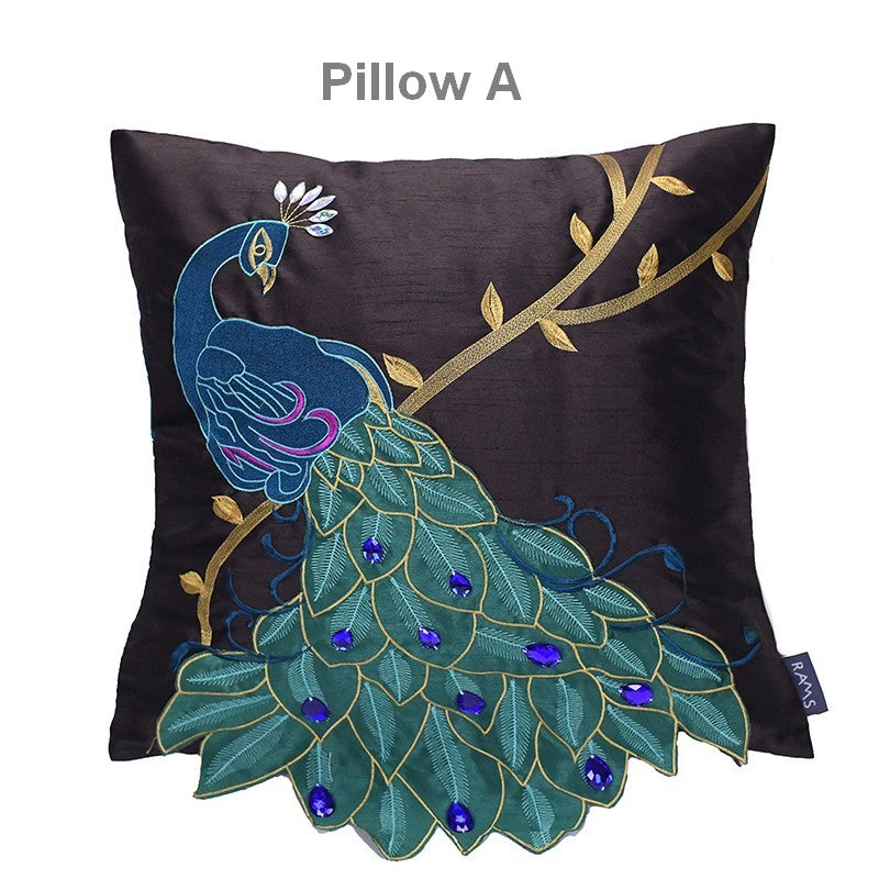 Decorative Pillows for Couch, Beautiful Decorative Throw Pillows, Embroider Peacock Cotton and linen Pillow Cover, Decorative Sofa Pillows