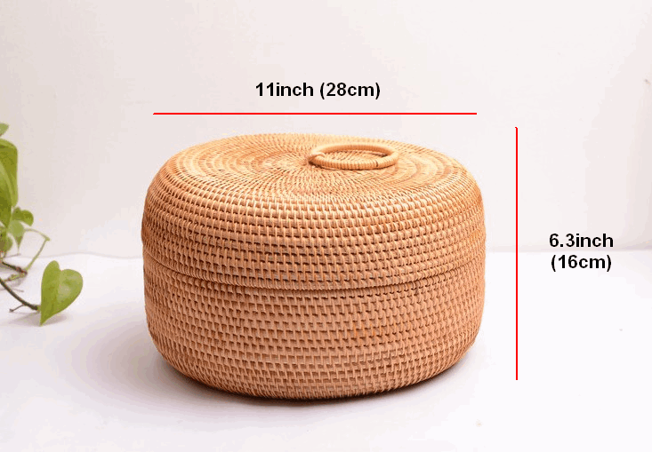 Cute Hand Woven Storage Basket with Cover, Lovely Woven Basket, Vietnam Round Basket