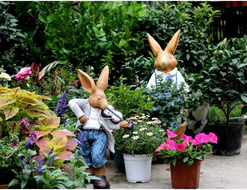 Rabbit Statues, Bunny Flower Pot, Garden Courtyard Decoration, Villa Outdoor Decor Gardening Ideas, House Warming Gift