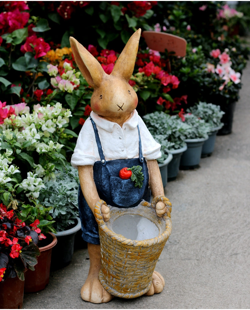 Rabbit Statues, Bunny Flower Pot, Garden Courtyard Decoration, Villa Outdoor Decor Gardening Ideas, House Warming Gift