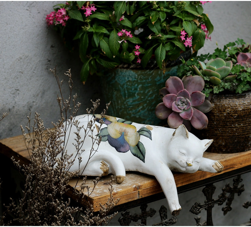 Lovely Cat Statues, Sleeping Cats Resin Statues, Garden Courtyard Decoration, Villa Outdoor Decor Gardening Ideas, House Warming Gift