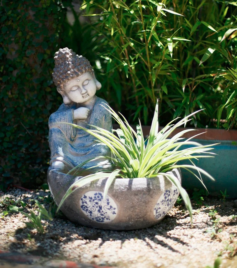 Sitting Buddha Flowerpot, Buddha Statue, Garden Decor Ideas, Large Figure Statue for Garden Ornaments, Villa Courtyard Decor, Outdoor Decoration Ideas