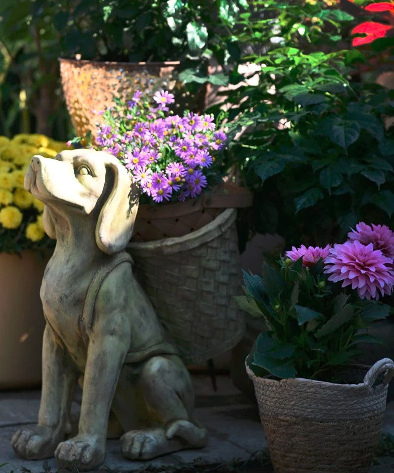 Large Dog Flowerpot, Resin Statue for Garden, Modern Dog Animal Statue for Garden Ornaments, Villa Outdoor Decor Gardening Ideas