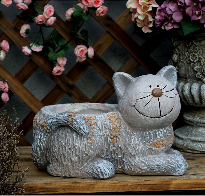 Cat Statue. Sitting Cat Flower Pot Statue. Pet Statue for Garden Courtyard Decoration. Villa Outdoor Decor Gardening Ideas