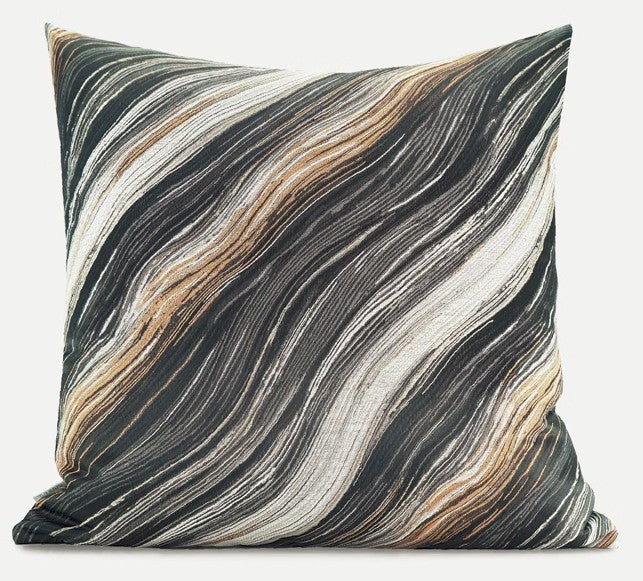 Simple Throw Pillow for Interior Design, Modern Black Gray Golden Lines Decorative Throw Pillows, Modern Sofa Pillows, Contemporary Square Modern Throw Pillows for Couch