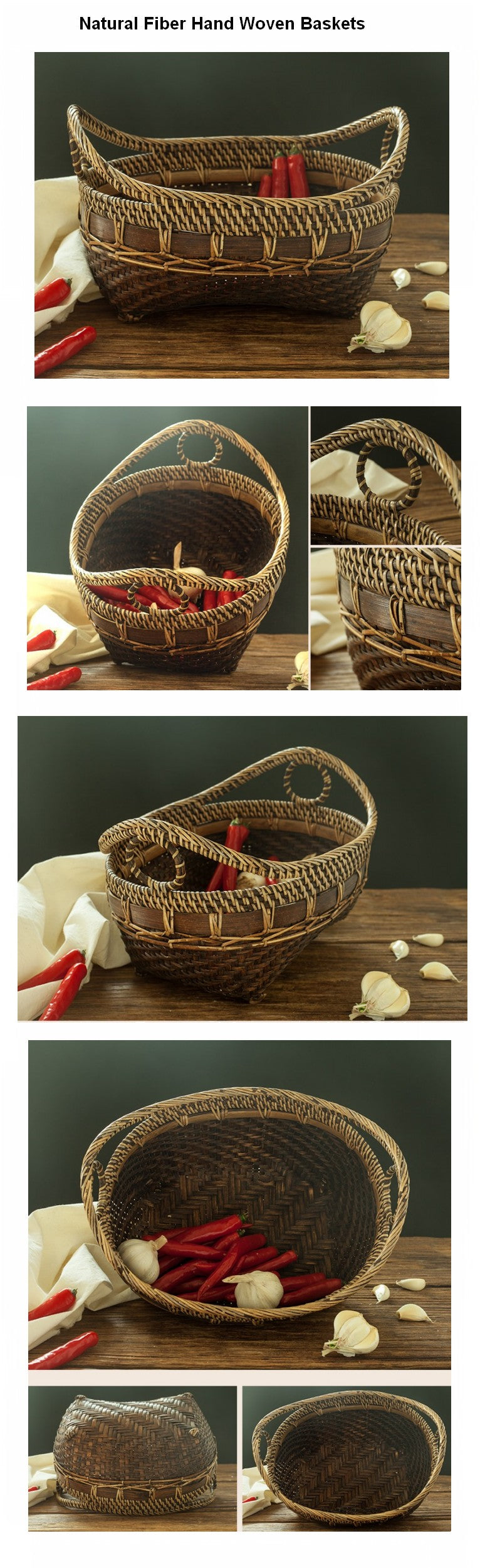 Natural Bamboo Baskets. Small Rustic Basket