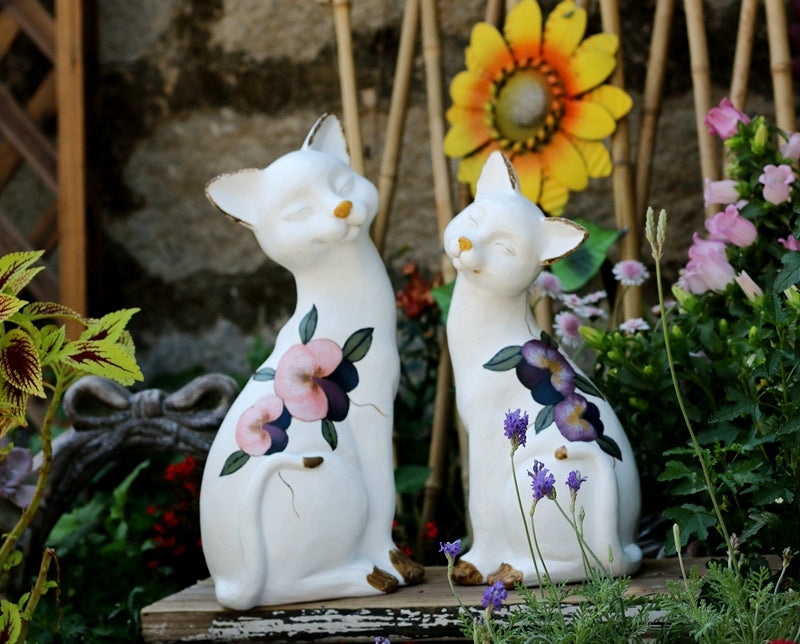 Lovely Cat Statues, Sitting Cats Resin Statues, Villa Outdoor Decor Gardening Ideas, Garden Courtyard Decoration, House Warming Gift