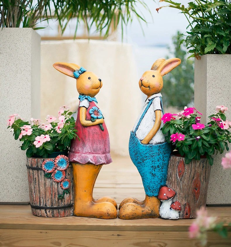 Large Rabbit Statues, Rabbit Flowerpots, Animal Statue for Garden Ornament, Villa Courtyard Decor, Outdoor Decoration, Garden Decor Ideas