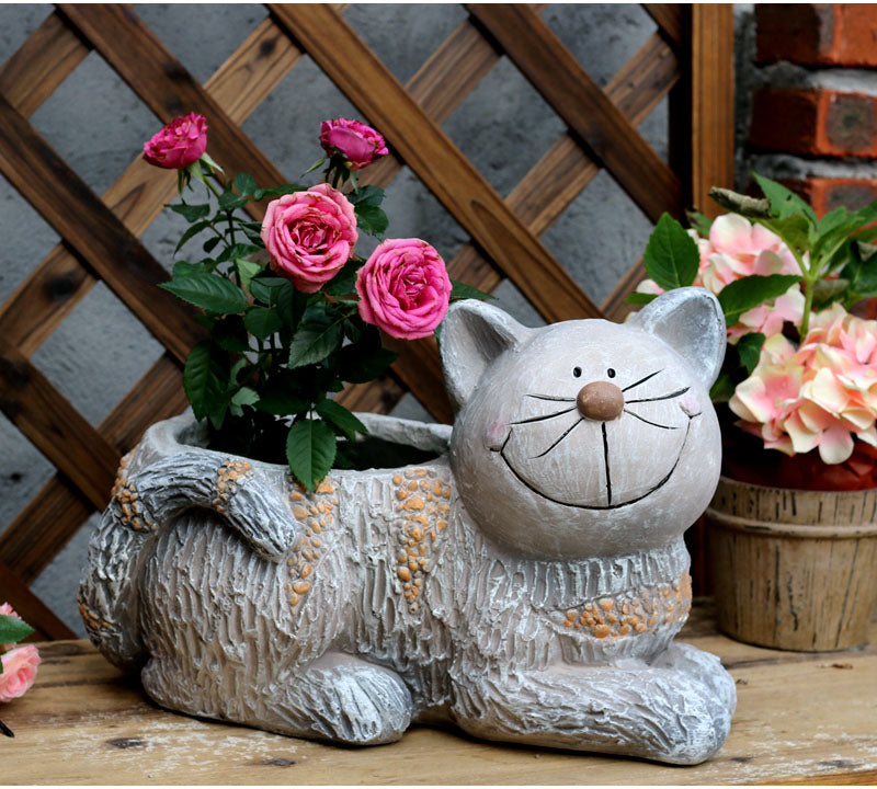 Cat Statue, Sitting Cat Flower Pot Statue, Pet Statue for Garden Courtyard Decoration, Villa Outdoor Decor Gardening Ideas