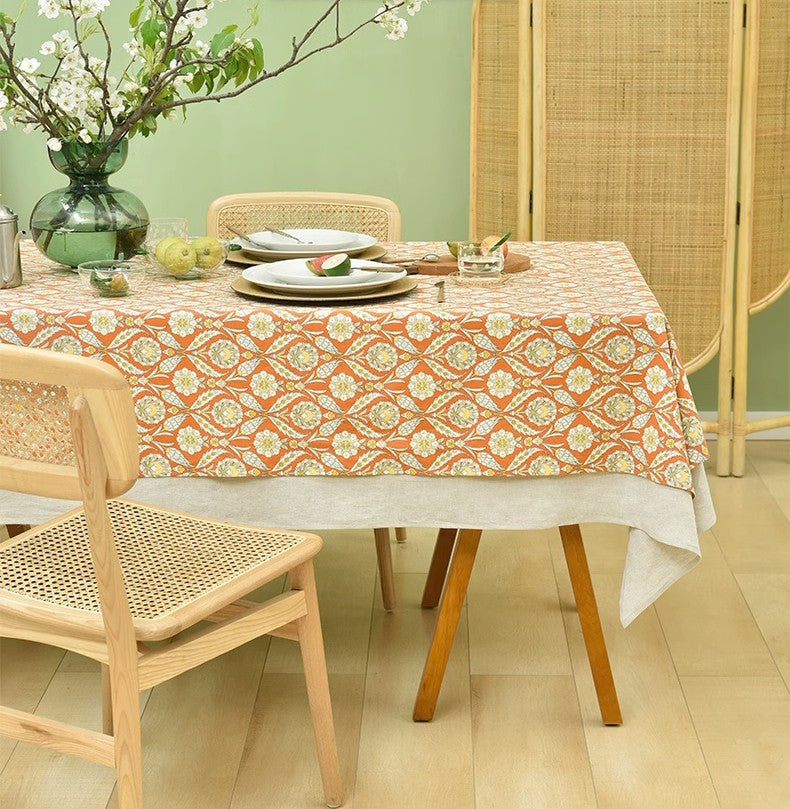 Modern Square Tablecloth, Bohemia Oriental Bilayer Tablecloths, Country Farmhouse Tablecloth for Round Table, Large Rectangle Table Covers for Dining Room Table, Rustic Table Cloths for Kitchen