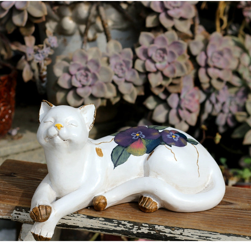 Lovely Cat Statues, Sleeping Cats Resin Statues, Garden Courtyard Decoration, Villa Outdoor Decor Gardening Ideas, House Warming Gift