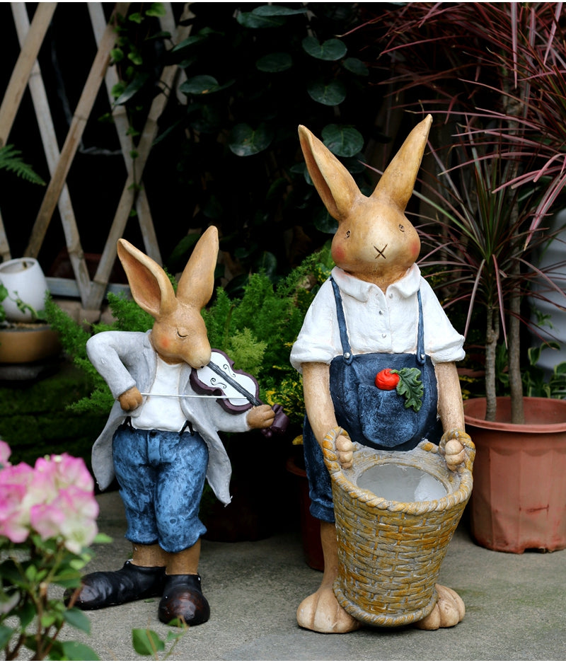 Rabbit Statues, Bunny Flower Pot, Garden Courtyard Decoration, Villa Outdoor Decor Gardening Ideas, House Warming Gift