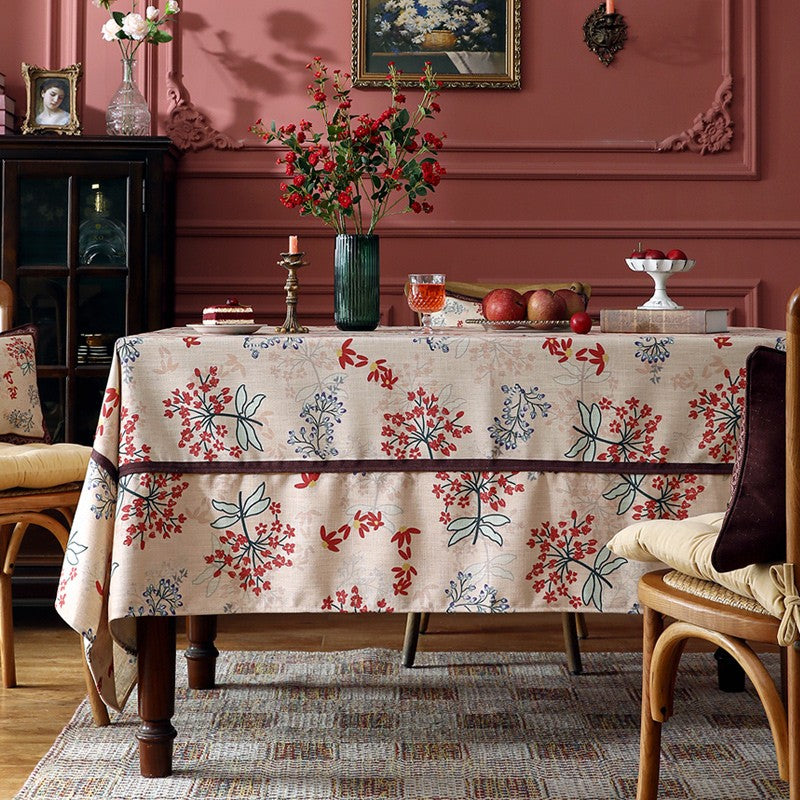 Rustic Flower Pattern Linen Farmhouse Table Cloth, Large Modern Rectangle Tablecloth Ideas for Dining Table, Square Linen Tablecloth for Round Dining Room Table