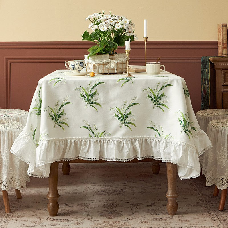 Cotton Embroidery Rectangle Tablecloth for Dining Room Table, Farmhouse Table Cloth, Spring Flower Pattern Tablecloth, Square Tablecloth for Round Table