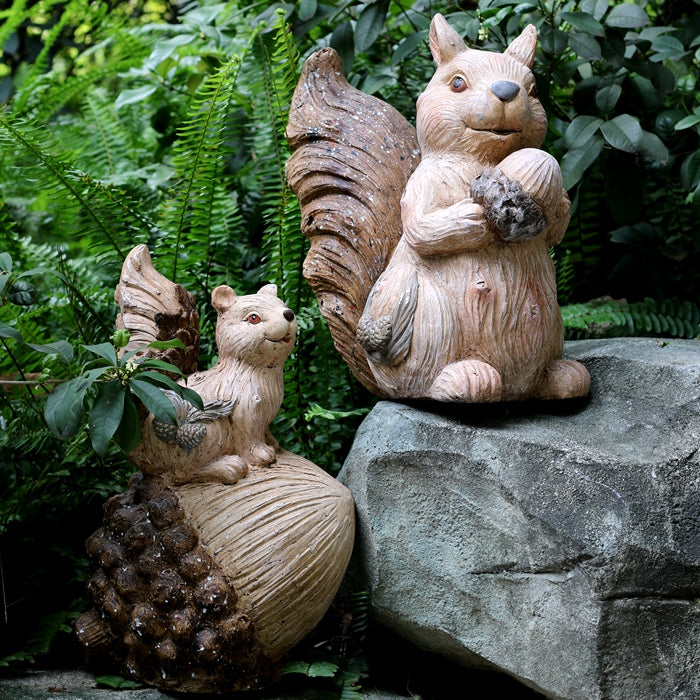 Large Squirrel with Pine Cones Statue for Garden, Animal Statue