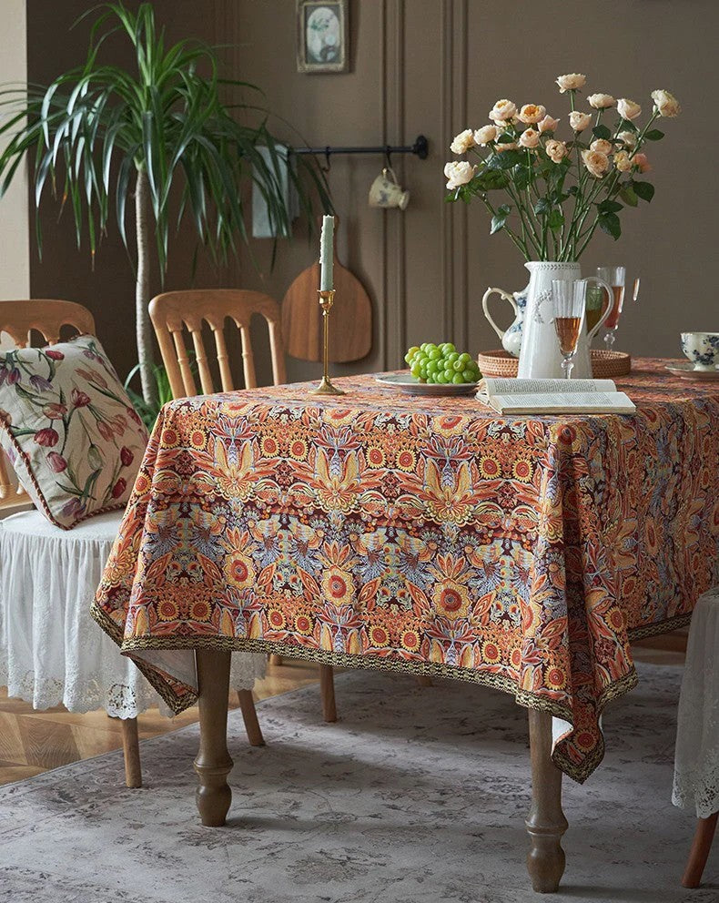 Flower Pattern Tablecloth, Square Tablecloth for Round Table, Large Cotton Rectangle Tablecloth for Home Decoration, Farmhouse Table Cloth Dining Room Table