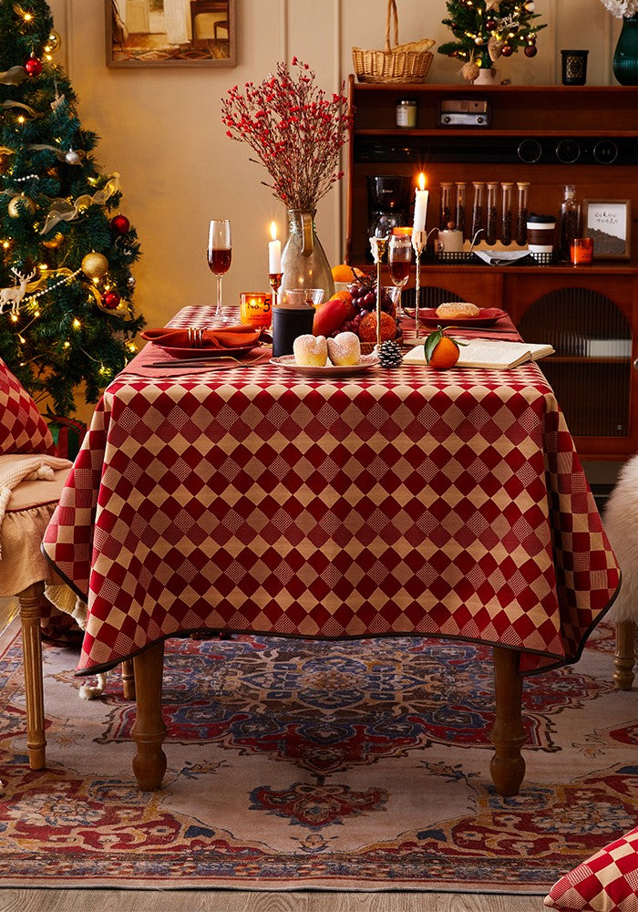 Modern Rectangle Tablecloth for Dining Room Table, Red Checked Table Cloth, Square Tablecloth for Round Table