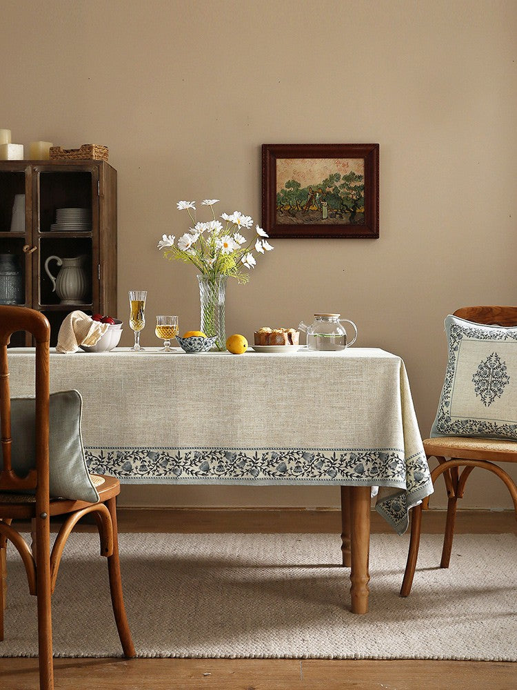 Table Cover for Dining Room Table, Flower Pattern Linen Tablecloth for Round Table, Modern Rectangle Tablecloth Ideas