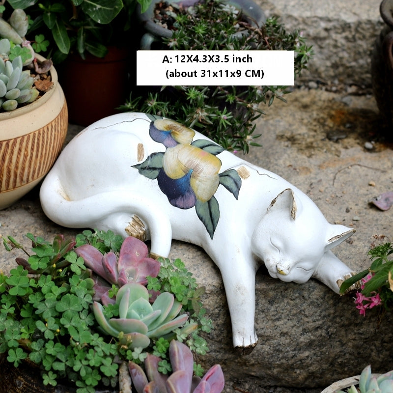 Lovely Cat Statue for Garden Ornament, Sleeping Cats Resin Statues