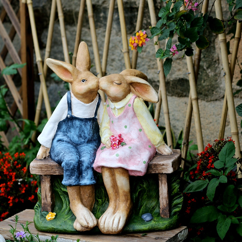 Bunny Lover Statue, Rabbit Lover Statue for Wedding Gift, Garden Courtyard Decoration