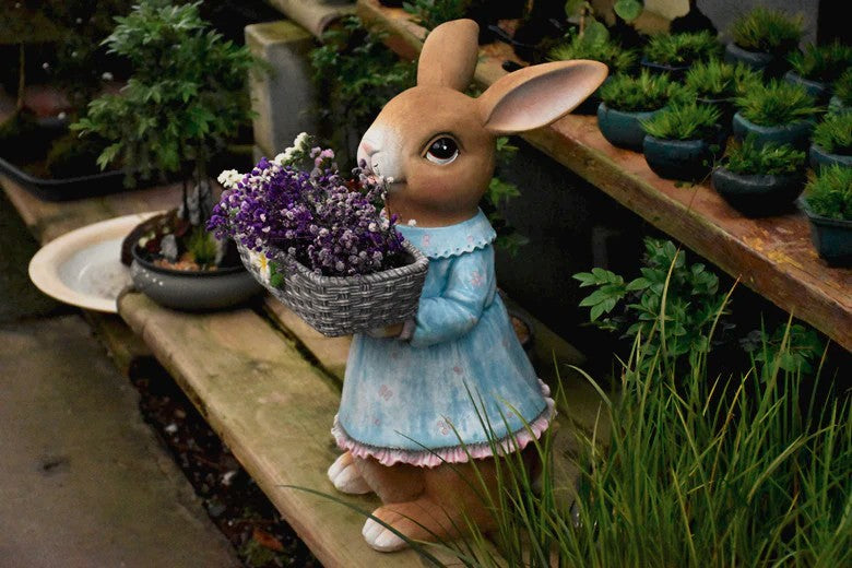 Garden Ornaments, Large Rabbit Statues for Garden, Bunny Flowerpot, Villa Outdoor Gardening Ideas, Modern Animal Garden Sculptures